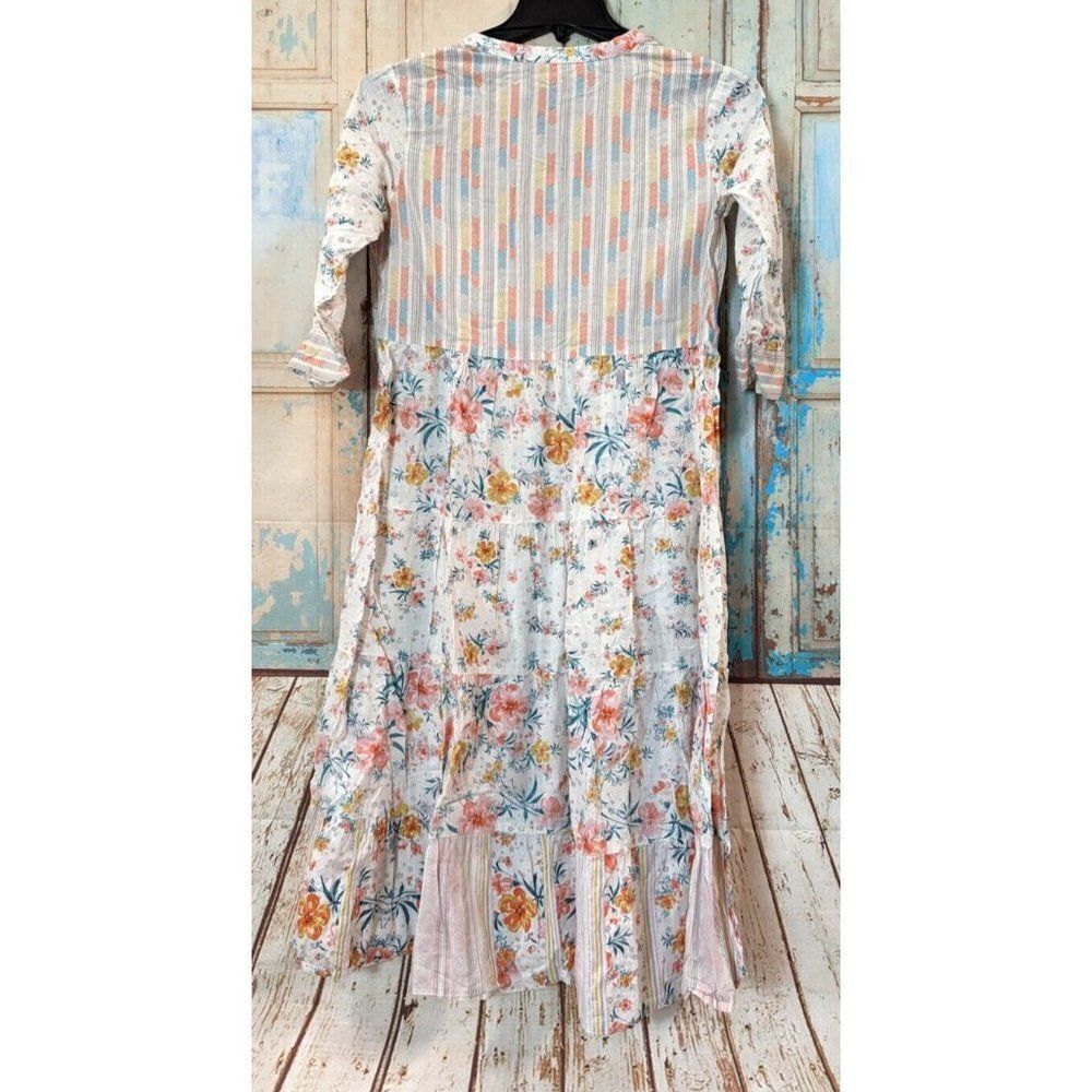 Melange Womens Size Medium Multicolor 3/4 Sleeve Split Neck Fit & Flare Dress - Picture 8 of 11